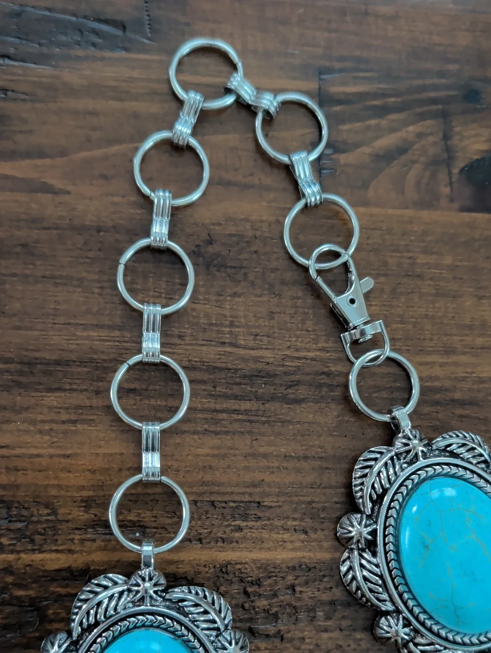Western Style Faux Turquoise Concho Chain Link Statement Belt